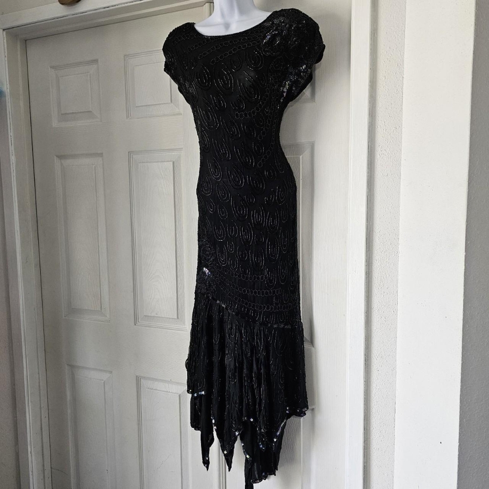Vintage 80s 100% silk beaded dress